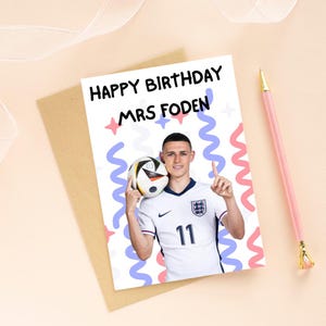 Joyeux anniversaire Mme Foden, carte de voeux, carte de football, cadeau de football
