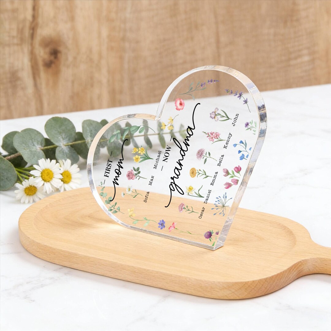 Personalized First Mom, Now Grandma Heart Acrylic Plaque, Gift for Mom ...