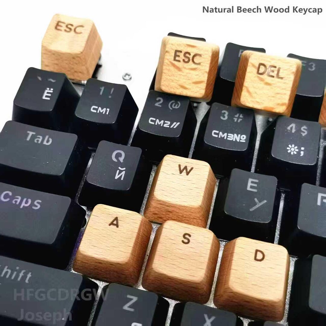 Wooden Pattern Keycaps Custom Solid Wood Beech Backlit Keycaps, Handmade Wooden Artisan Keycap ...