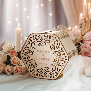 Wedding Card Box with Flowers, Wooden Drop Box with Slot for Cards and Envelopes, Wedding Money Box, Wedding Keepsake Box, Wedding Decor