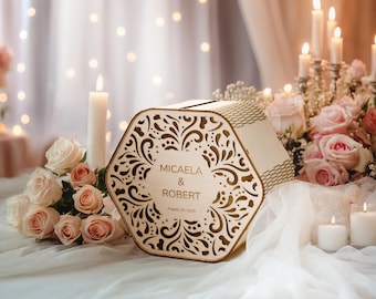 Wedding Card Box with Flowers, Wooden Drop Box with Slot for Cards and Envelopes, Wedding Money Box, Wedding Keepsake Box, Wedding Decor