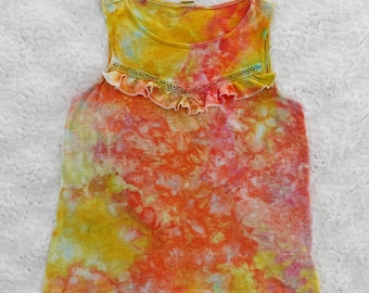 Yellow Pink Orange Ice Tie Dyed Ruffle Tank Top Women's Small