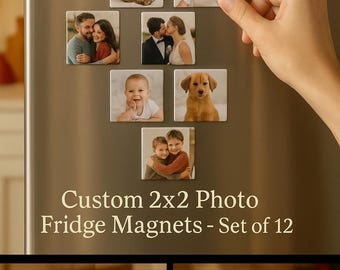 Juego de 12 imanes de nevera con foto personalizados (5 x 5 cm). Regalos personalizados para bebés, mascotas, bodas, cumpleaños y graduaciones.