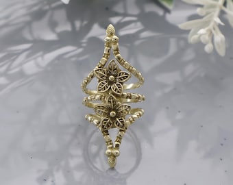 Boho Floral verstellbarer Ring, Vintage Messing Blume Ring, Natur inspiriert Statement Ring, handgemachter botanischer Schmuck, Festival Geschenk für Mutter.