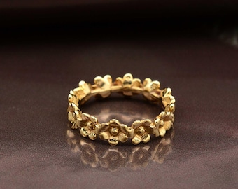 Bloemenband messing ring – handgemaakte boho verstelbare ring, op de natuur geïnspireerd bloemontwerp, vintage stijl messing sieraden, uniek cadeau voor haar