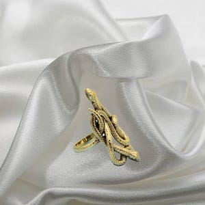 Bold Brass Snake Ring for Men & Women, Adjustable Statement Reptile Ring, Gothic Animal Jewelry, Serpent Wrap Ring Gift Idea,18k gold plated