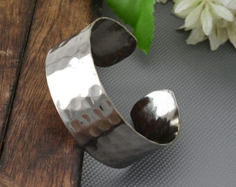 Hammered Brass And Silver Plated Cuff Bracelet – Wide Adjustable Bangle, Handmade Two-Tone Boho Jewelry for Women & Men, Statement Gift