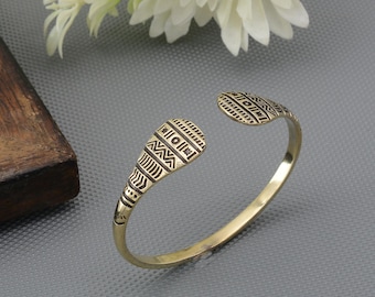Boho Brass Open Cuff Bangle, Tribal Engraved Adjustable Bracelet, Ethnic Bohemian Wrist Cuff, Minimalist Handmade Jewelry, Wedding gift.