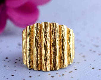Gold Statement Ring, Wide Textured Ring, Gold Band Ring, Modern Minimalist Ring, Chunky Gold Ring, Handmade Jewelry, Wedding gift.
