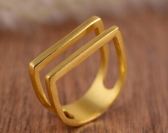 Geometric Gold Ring, Minimalist Open Rectangle Ring, Modern Statement Ring, Gold Band, Contemporary Jewelry, Wedding gift.