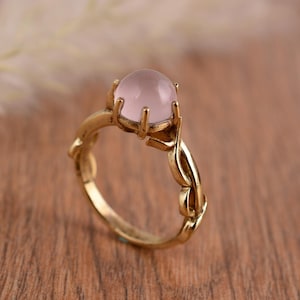 Rose Quartz Brass Ring – Handmade Boho Gemstone Jewelry, Adjustable Vintage-Style Ring, Romantic Gift for Her, Healing Crystal Jewelry