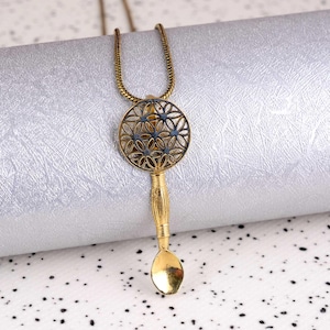 Brass Spoon Pendant Necklace – Handmade Boho Vintage Jewelry, Unique Utensil Design Necklace, Fun Quirky Gift for Cooking Lovers
