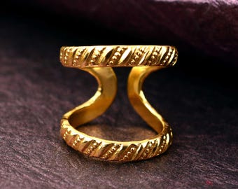 Minimalist Double Band Open Ring, Adjustable Gold Ring, Textured Wrap Ring, Statement Ring, Modern Open Ring, Stackable Jewelry,Gift for Mom