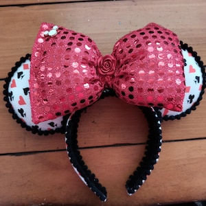 Queen of hearts ears, Alice in wonderland ears, Disney inspired ears, mouse ears, Minnie mouse ears,