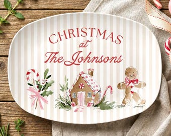 Christmas Cookie Platter with Family Name Custom Holiday Serving Plate Personalized Santa Cookies Plate Babcia Gift from Grandkids