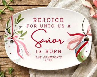 Custom Christmas Serving Platter Family Name Holiday Cookie Plate Christian Christmas Decor Neighbor Christmas Gifts