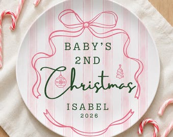 Baby's 2nd Christmas Cookie Plate Custom Santa Plate with Child's Name Gift for 1st Grandchild Baby Girl Second Christmas