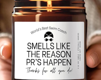 World's Best Swim Coach Candle, 9 oz Scented Soy Wax, Swimming Coach Gift, End of Season Thank You Gift