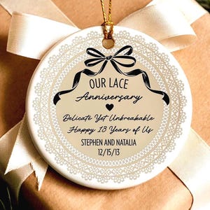 Personalized 13th Anniversary Gift Custom Wedding Anniversary Ceramic Ornament Married 13 years Lace Anniversary Gift
