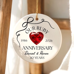 40th Anniversary Ornament Custom Ruby Anniversary Gift for Husband Wife 40 Years of Marriage Gifts