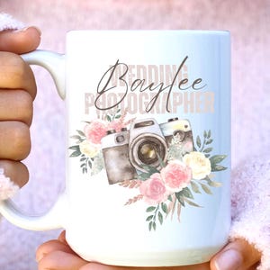 Personalized Wedding Photographer Mug, Custom Photographer Birthday Gifts, Floral Camera Ceramic Cup