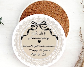Custom Lace Anniversary Gift Cork Back Coaster Personalized 13th Year Wedding Anniversary Gifts for Her Romantic Husband Coasters