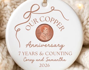 Copper Anniversary Ornament Custom 7th Anniversary Gift for Wife Personalized 7 Years Married Gifts