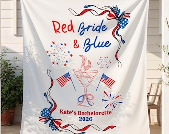 Rode bruid en blauwe Bach feestdecoratie Fourth of July vrijgezellenbanner rood wit en bruidster spangled Bach