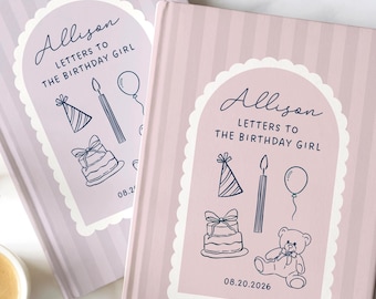 Girls Birthday Letters Striped Doodle Journal Personalized 1st Birthday Guestbook Letters to the Birthday Girl Toddler First Birthday Party