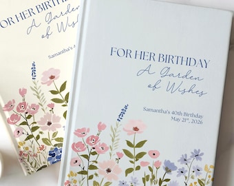 Birthday Party Guest Book Personalized Garden Party Guestbook Guest of Honor Milestone Birthday Letters Floral Birthday Wishes Book