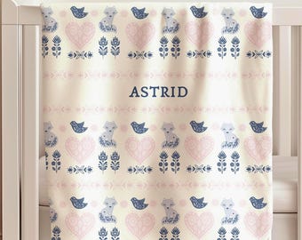 Personalized Baby Girl Blanket Scandinavian Nursery Nordic Baby Swaddle Blanket Scandi Style Baby's Room Decor Custom Gift for 1st Birthday