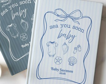 Sea You Soon Baby Shower Guestbook Custom Letters to Baby Striped Ocean Coastal Theme Shower Guest Book