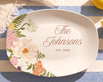 Custom Wedding Platter Modern Floral Mr and Mrs Serving Plate Personalized Wedding Gift Bride and Groom Platter