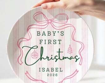 Baby's 1st Christmas Cookie Plate Custom Santa Plate with Child's Name Gift for 1st Grandchild Baby Girl First Christmas
