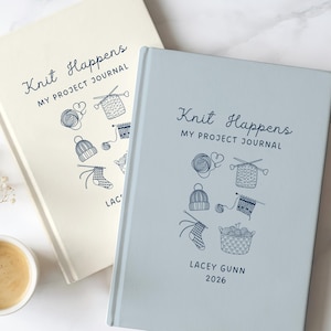 Personalized Knitting Project Journal Knit Happens Hobby Hardcover Notebook Custom Knitting Pattern Tracker Gift for Knitters Mothers Day