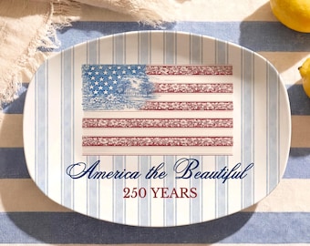 4. Juli Servierplatte: Amerika 250-jähriges Jubiläum Andenken 2026 Partyteller USA 250 Toile De Jouy Theme Decor