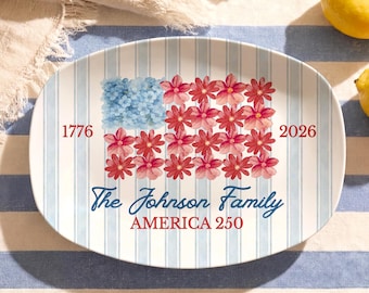 Bandeja para servir del 4 de julio: Plato de recuerdo familiar del 250 aniversario de Estados Unidos 2026 con nombre, decoración temática de EE. UU. 250