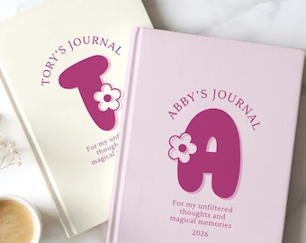 Girls Name Journal Personalized Monogram Journal for Kids Girls Teens Name Gift Custom Flower Initial Notebook for Tweens Diary for Daughter
