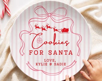 Santa Cookie Plate Custom Christmas Family Plate with Names Gift for Grandkids Baby Girls First Christmas