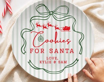 Santa Cookie Plate Custom Christmas Family Plate with Names Gift for Grandkids First Christmas with Kids