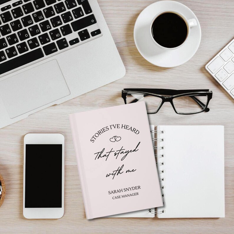 A5 hardcover lined journal shown on a desk for size reference and context.
