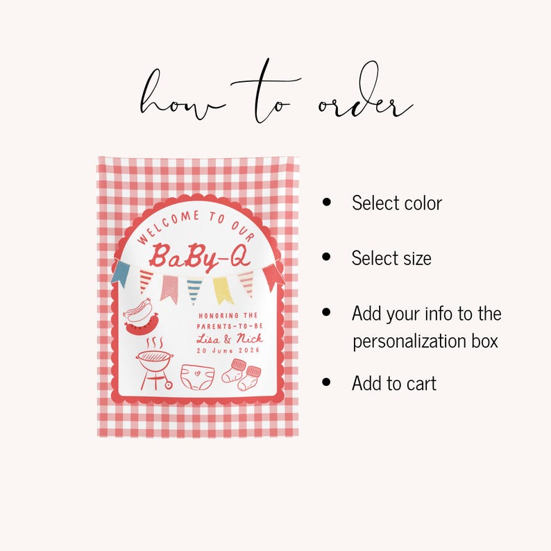 Baby-Q Baby Shower Photo Backdrop Custom BBQ Grill Baby Sprinkle Decor Welcome Banner 4th of Summer Backyard Baby Shower Decor image 6