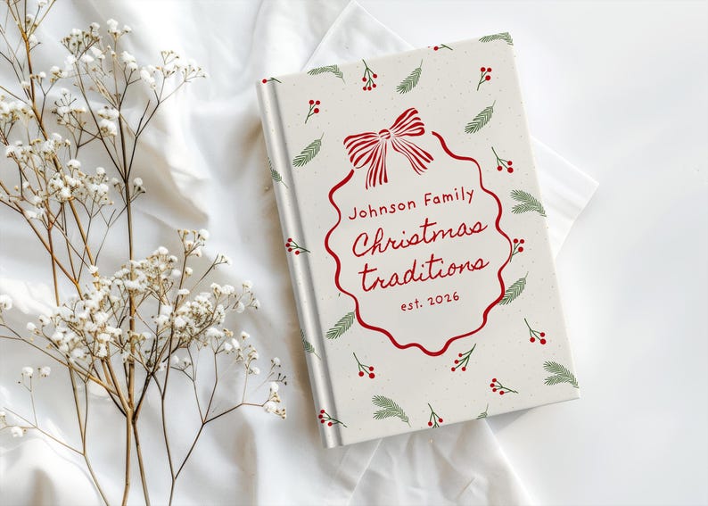 Christmas Traditions Book Custom Family Name Christmas Journal Newlyweds 1st Christmas Holiday Family Tradition Memory Book image 5