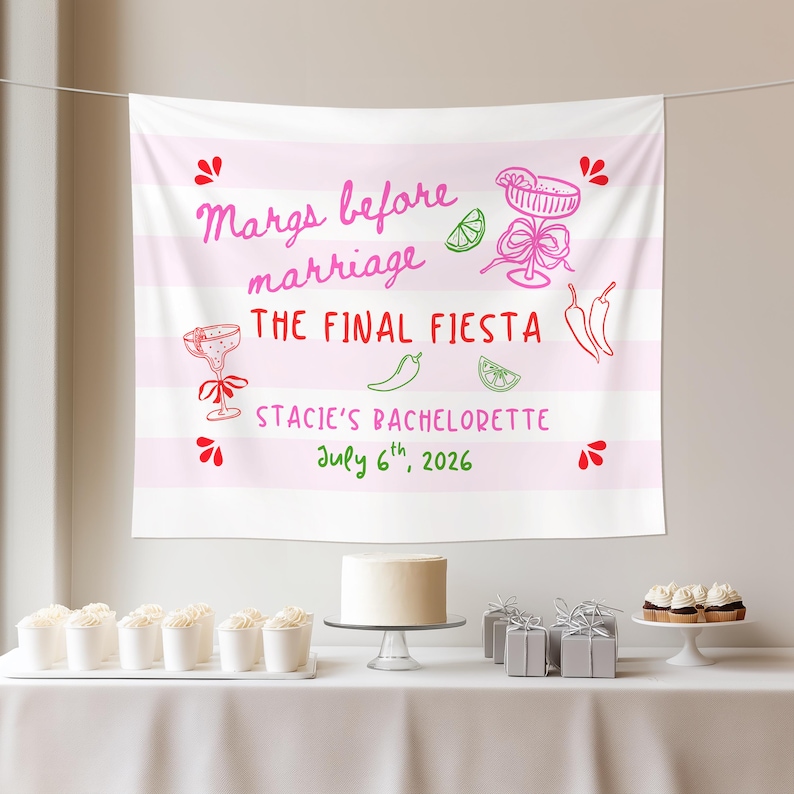 Margs Before Marriage Bachelorette Party Backdrop Spicy Margaritas Bach ...