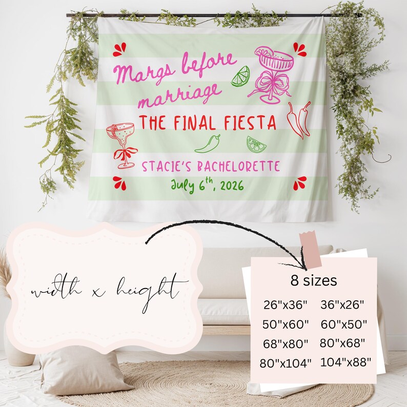 Margs Before Marriage Bachelorette Party Backdrop Spicy Margaritas Bach ...