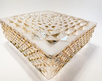 Vintage wall lamp 1970s – Kramer – glass block diamond pattern – amber/clear – E27