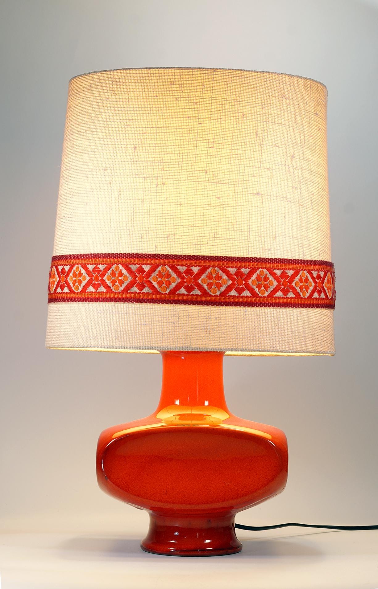 Mid-century Ceramic Table Lamp, Vibrant Orange Glaze - Bay Keramik