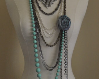 Rhinestone and Chains Statement Necklace