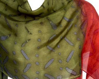 Silk scarf silk Hand painted silk scarf Green silk scarf Handmade scarf Hand made scarves Green scarf Gift for women Fall scarf Unique scarf