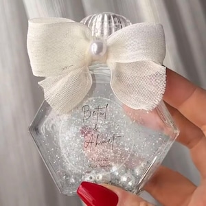 Personalized Glitter Cologne Bottle | Pearl & Ribbon Decor | Engagement or Wedding Favor | Turkish Cologne | Custom Guest Gift